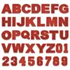Suministro transfronterizo de parches bordados de letras y números en inglés color rojo brillante con adhesivo termofusible para decoración de ropa y sombreros