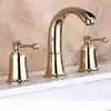 Torneira de Lavatório Dividida de Três Furos com Duas Alças Estilo Europeu para Água Quente e Fria Torneira de Lavatório de Quatro Furos para Banheiro