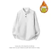 2026 Invierno Nuevo Camiseta Casual para Hombre Peso Pesado Algodón 350g Cuello Henley Con Terciopelo Interior Holgada Talla Grande Camiseta Hombre
