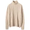 Suéter de Gola Alta com Mangas Longas, Tricô Grosso de Lã Cashmere Cor Sólida, Malha de Ponto Cruz Ampla, Camada Base Feminina, Solto, Afinando