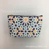 Bolsa de cosméticos de PU con estampado de gato geométrico de planta tropical y fruta, portátil para almacenamiento, bolsa de lavado para viaje