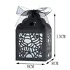 Telaraña de Halloween Pantalla de Lámpara de Velas Electrónicas Calada Tela de Gasa Negra con Caja de Papel y Linterna Colgante de Papel Translúcido