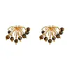 Pendientes Estilo Mid-Century Vintage Estilo Maillard Piedra Ojo de Tigre Geométrica Circonita Estilo Étnico Retro Pendientes de Alta Gama