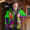 2023 Cross-border Novo Halloween Green Fur Monster Grinqi Impresso Masculino Engrossado Roupas de Inverno com Capuz Zíper Veludo Algodão Roupas