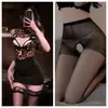 Lencería Sexy Uniforme de Secretaria Falda Bodycon Encaje Hueco Tentación Discoteca Bata Nocturna Set Juego de Rol
