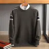 Suéter masculino de lã gola redonda de alta qualidade, 100% lã pura, outono e inverno, color block, tamanho grande, modelagem solta, business casual, suéter quente