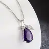 Collar de Diamantes Rosa Azul Morado Estilo Coreano Colgante de Hoja Hoja Gota de Agua para Mujer Cadena de Clavícula Simple Versátil Colgante en Forma de Gota Moderno