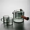 Tetera con Filtro y Asa Lateral Juego de Té Asa de Madera Separación de Vidrio Infusor de Té Olla Engrosada Resistente a Altas Temperaturas Cafetera para Uso Doméstico