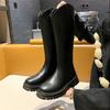 Botas Largas de Punta Redonda con Boca en V y Suela Gruesa para Mujer Otoño Invierno 2022 Botas Altas Ensanchadas Botas Largas Botas de Montar Grandes Botas de Caballero