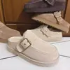 Novidade de Inverno Sandálias Birkenstock de Couro Genuíno com Solado Grosso para Mulheres Fivela de Metal Forradas com Pelúcia Quentes Bico Fechado Sandálias de Pelo para Uso Externo