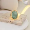 Joia Cruzada Europeia e Americana, Anel Aberto Quadrado com Pedra Preciosa Degradê Estilo Vintage, Design Ins Anel Olho de Gato