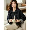 Elegante y casual chaqueta vaquera para mujer, con cuello de solapa, un nuevo diseño de primavera/otoño, corte corto y holgado, y puños de cuadros versátiles.