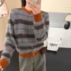 Cárdigan Suéter de Bloques de Color a Rayas 100% Lana para Mujer, Nuevo Estilo Otoño e Invierno 2026, Chaqueta de Punto Gruesa y Cálida