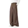 Calças Pretas de Verão Estilo Japonês Cleanfit para Homens, Finas e com Caimento, com Design Elegante, Perna Larga Reta, Comprimento até o Chão