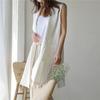 Chaqueta Chaleco Simple Holgado de un Solo Botón Blanco Verano 2026 Nuevo Chaleco Blazer sin Mangas Lino de Longitud Media para Mujer