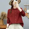 Camisa de Manga Longa de Fio de Algodão de Camada Dupla para Mulheres, Estilo Japonês de Exportação, Simples, Versátil, Macia, Amiga da Pele, Respirável, Top 100% Algodão