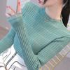 Primavera e Outono Novo gola babados suéter de manga comprida feminino slim fit estilo ocidental camiseta de malha orelha de madeira top