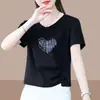Camiseta de Manga Corta Estilo Nuevo Comercio Exterior 2026 para Mujer, Holgada Talla Grande, Adelgazante, Cubre Vientre, Top Estampado de Media Manga