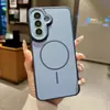 Capa de celular Samsung S26Ultra aplicável em fronteiras com textura semelhante à pele, blocos de cores, atração magnética e película para lente, capa rígida S25 anti-queda A57