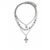 Juego de Cuatro Piezas de Collares de Cruz con Perlas Incrustadas de Diamantes Transfronterizos Europeos y Americanos, Cadena Clavicular de Lujo Ligero Retro, Joyería de Cuello de Gama Alta de Nicho para Mujeres
