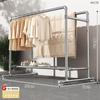 Tubo de Acero Galvanizado Tendedero de Ropa de Pie para el Hogar Balcón Colgador de Ropa Exterior a Prueba de Viento Doble Barra Barra para Secar Edredones