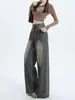 Jeans Vintage Lavados de Pierna Ancha para Mujer, Nuevos Tallas Grandes Adelgazantes de Cintura Alta Estilo Americano de Pierna Recta Petite Sueltos de Largo Hasta el Suelo