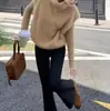 Colete Tricô Gola Alta Cáqui para Mulheres, Estilo Coreano de Inverno, Peça de Camada de Alto Padrão, Top sem Mangas Tipo Suéter