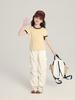 Pudding Haru Infantil Verão Contraste Manga Curta Top 2025 Nova Camiseta Feminina Slim Fit Gola Redonda