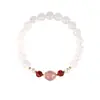 Pulsera de Ágata Blanco Natural Cristal de Fresa Pulsera de Cristal de Calcedonia Jelly de Lichi Luna Blanca Pulsera de Cristal de Jade Flor de Loto Púrpura Arena Dorada Femenina
