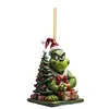 Colgante Creativo Navideño Transfronterizo Monstruo Verde de Pelo Verde Grinch Decoración de Árbol de Navidad Colgante Plano Acrílico Colgante