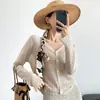 Zhengqi Apparel / Cardigã de Tricô Vazado com Manga Flare para Protetor Solar de Verão 2026, Cardigã de Linho Tencel com Decote V, Camisa de Ar Condicionado Feminina