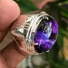 Anillo Asimétrico de Plata Morado Nuevo Forma de Huevo Transfronterizo Joyería de Mano de Moda Popular Europea y Americana Fabricantes Mayoristas