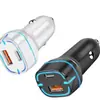 Carregador de Carro Pd 48W Carregador de Carro de Porta Dupla Carregador de Celular para Carro Carregador de Carro Pd+Qc.0 Carregamento Rápido Luz Ambiente de LED Carregador de Carro