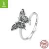 Amuleto plateado otoño vintage elegante anillo de mariposa moda elegante anillo de temperamento de plata s925 joyería