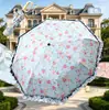 Nuevo Modelo Paraguas de Encaje de Goma Negra de 8 Varillas, Apertura Manual, 70% de Descuento, con Pequeño Diseño Floral, Protección Solar, Protección UV, Hebilla de Anillo Plegable, Paraguas de Doble Uso para Sol y Lluvia