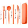 Juego de Cubiertos Portátil para Camping al Aire Libre Amazon Transfronterizo, Tenedor, Cuchara y Palillos, Negro, Vajilla de Paja de Trigo, Juego de Cuatro Piezas