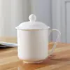 Taza de Té de Cerámica Jingdezhen con Tapa, Taza de Oficina, Taza de Agua de Porcelana Ósea, Taza para Conferencias, Taza de Té para Sala de Conferencias de Hotel