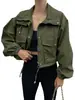 Amazon 2025 Otoño Nuevo Transfronterizo Europeo y Americano Chaqueta Corta de Color Sólido para Mujer Abrigo Impermeable con Cremallera
