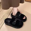 Pantuflas peludas de moda y populares para mujer, nuevo estilo otoño 2026, con diseño de hebilla, cálidas y versátiles, perfectas para un look casual y un efecto adelgazante