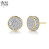 Brincos Jinse Double Color Gold Brincos de cobre com zircônia microincrustada Tendência europeia e americana Novos brincos redondos transfronteiriços Presente feminino