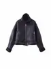 Chaqueta Corta de Motocicleta con Cuello Alto y Solapa con Cremallera Decorativa para Mujer, Estilo Europeo y Americano, Transfronteriza, Nueva de Invierno 2025