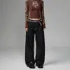 Jeans de pierna ancha, diseño resistente, plisados y tachonados, color Naranja Juvenil # para mujer, corte holgado, adelgazantes, modernos, versátiles, pantalones negros de largo hasta el suelo