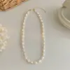 Collar de perlas de agua dulce barrocas con cuentas de cobre espaciadoras para mujer, collar de moda con cadena para la clavícula de perla irregular