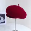 Boina de Borde Enrollado Tridimensional para Mujer, Sombrero de Lana Tejida para Otoño e Invierno, Sombrero de Hongo Chirriante Lindo, Sombrero de Azafata Versátil y de Moda
