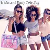 Bolsa de Playa Transparente Iridiscente para Mujer Transfronteriza, Bolsa Tote Grande de PVC Impermeable para Piscina y Viajes
