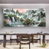 Agua Corriente Trae Riqueza, Punto de Cruz Paisaje de Montaña Primaveral, Estilo Nuevo para Sala de Estar y Estudio, Bordado DIY, Bordado Completo, Punto de Cruz Paisaje