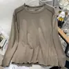 Camisa Básica Lisa para Mulheres Plus Size com Bordas Franzidas, Camiseta de Manga Longa, Gola Redonda, Nova Blusa Quente de Primavera