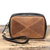 Bolsa pequena quadrada de couro de vaca vintage feita à mão, cross-border, bolsa clutch masculina de couro Crazy Horse, multifuncional, bolsa de celular com zíper em couro genuíno