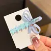 Presilha de cabelo de cristal doce estilo coreano com laço, presilha de cabelo para menina, presilha para franja, visual nicho de alta qualidade, grampo de cabelo que rejuvenesce