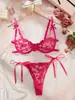 Encantador conjunto de lencería sexy de malla con bordados de estilo europeo y americano, fino, con aros, push-up, nuevo, con corazón de cinta